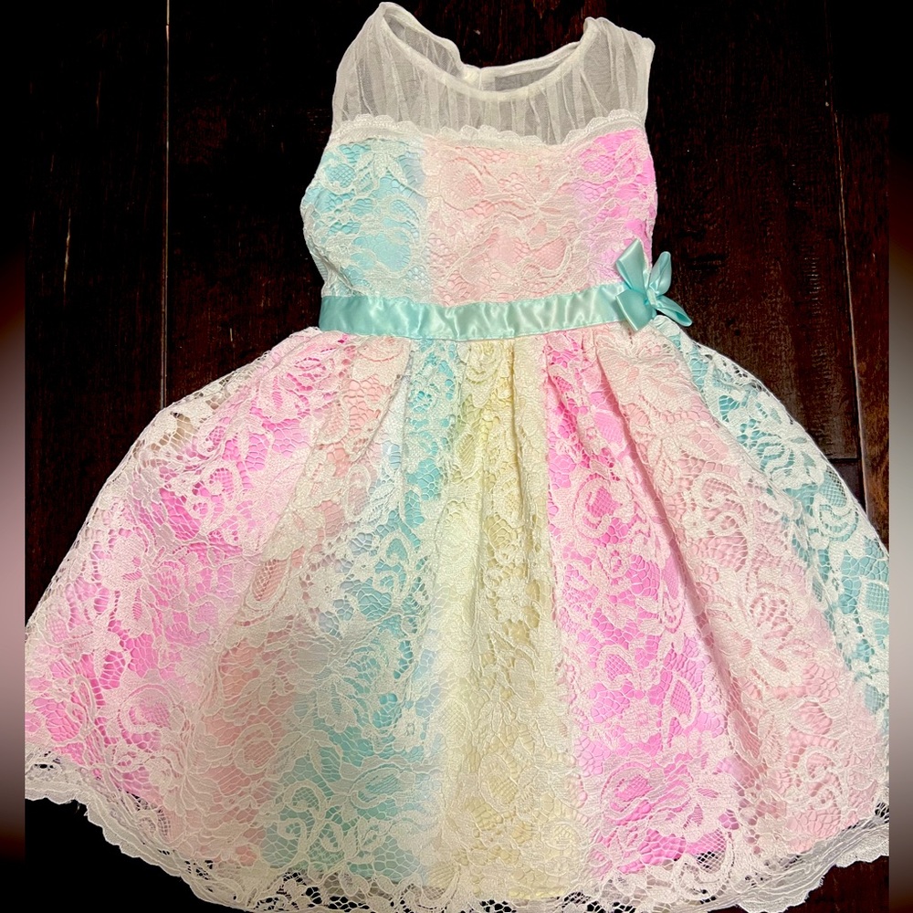 Gorgeous Jona Michelle White and Rainbow Lace and Tulle Dress! Worn one time!